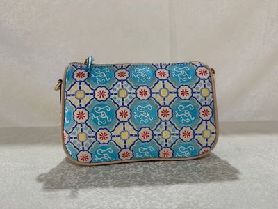 Shu Brocade Crossbody Pouch, Rhombus-grid Scroll-grass Pattern.