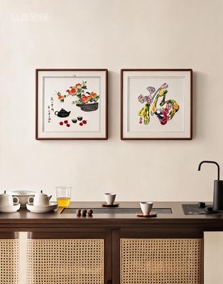 Shu Brocade Dual-Panel Framed Art Set | Joy & Blessing Motifs