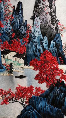 Shu Brocade Li-River Landscape Hanging Scroll