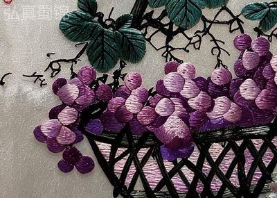Shu Brocade "Spring Blossom & Autumn Harvest" Grape-Basket Framed Art