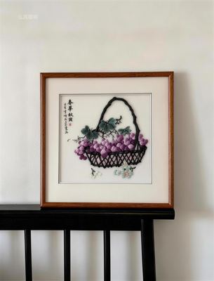 Shu Brocade "Spring Blossom & Autumn Harvest" Grape-Basket Framed Art