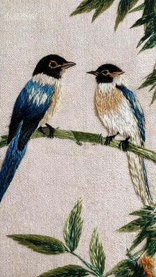 Shu Brocade Bamboo & Magpie Scroll Wall Hanging