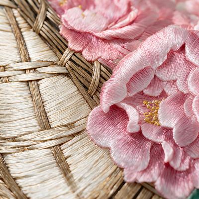Shu-Brocade Butterflies over Flower Basket · Square Framed Silk Art