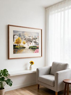 Shu-Brocade Idyllic Jiangnan Water Village · Horizontal Framed Silk Art