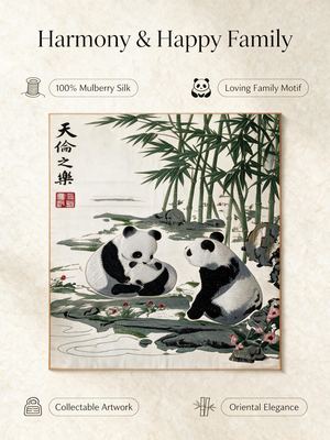 Shu-Brocade *Joy of Family Union* · Vertical Panda Silk Scroll