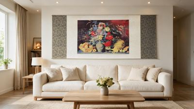 Shu-Brocade Western Still-Life Scroll | East-West Fusion Silk Artwork