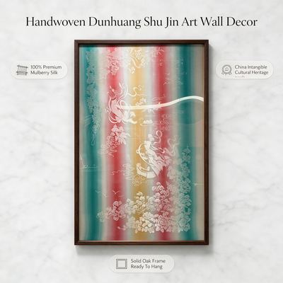 Shu-Brocade Moon-Glow Celestial Maidens · Vertical Framed Collectible Silk ArtONE-OF-A-KIND piece, cannot be reproduced