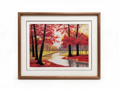 Shu-Brocade Autumn Stream & Red Maples · Framed Scenic Silk Art