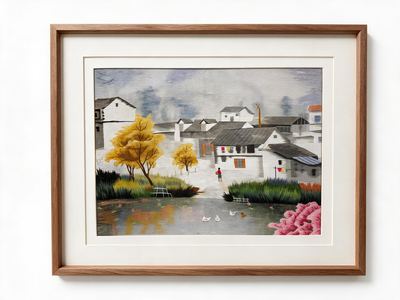 Shu-Brocade Idyllic Jiangnan Water Village · Horizontal Framed Silk Art