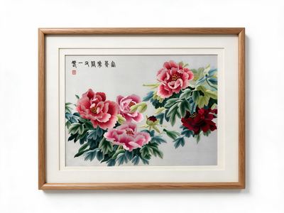 Shu-Brocade Prosperous Peonies · Framed Silk Artwork