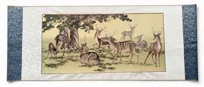 Shu-Brocade Cypress & Deer | Auspicious Traditional Chinese Wall Art