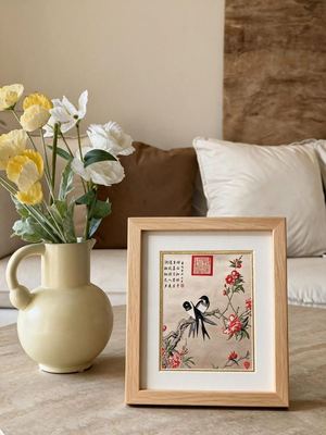 Shu-Brocade Spring Swallows on Peach Blossoms · Vertical Framed Silk Art（30*20CM）