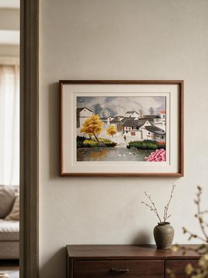 Shu-Brocade Idyllic Jiangnan Water Village · Horizontal Framed Silk Art