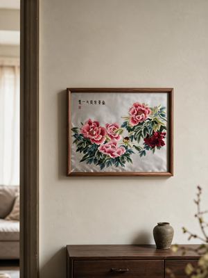 Shu-Brocade Prosperous Peonies · Framed Silk Artwork