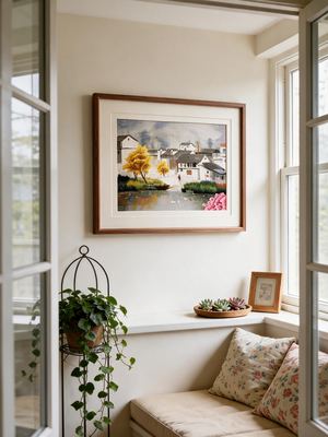 Shu-Brocade Idyllic Jiangnan Water Village · Horizontal Framed Silk Art
