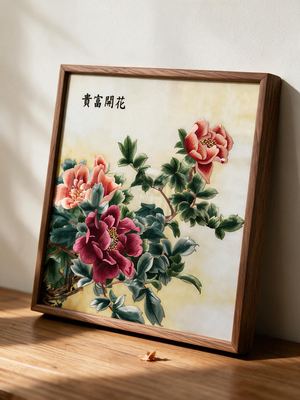 Shu-Brocade Blossoming Wealth and Prosperity · Square Framed Silk Art