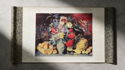 Shu-Brocade Western Still-Life Scroll | East-West Fusion Silk Artwork