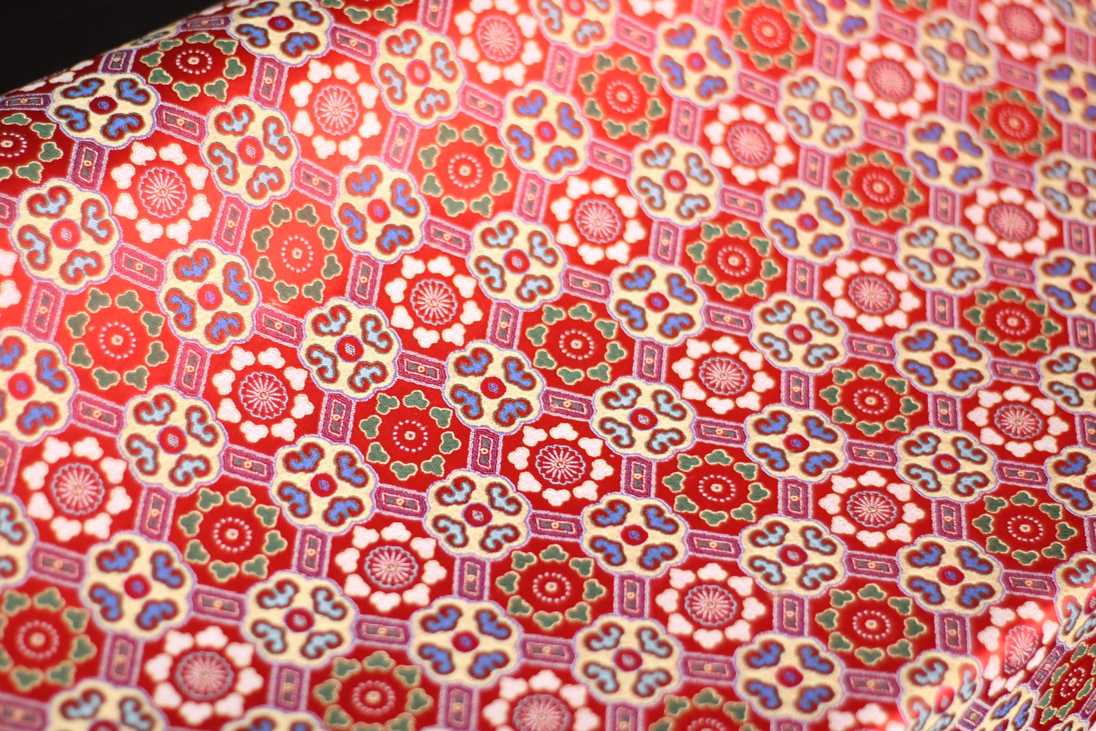 Red Floral Medallion Shu Brocade Fabric | Custom by the Meter