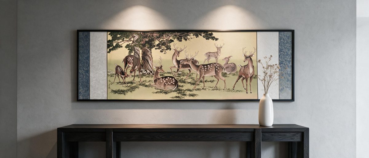 Shu-Brocade Cypress & Deer | Auspicious Traditional Chinese Wall Art
