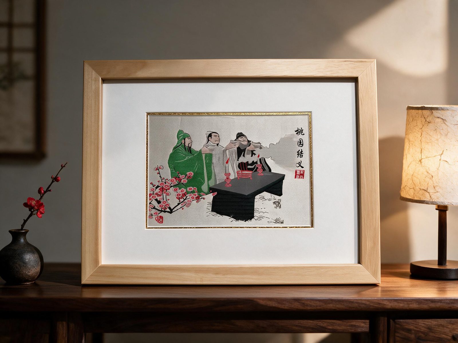Shu-Brocade Oath of the Peach Garden · Horizontal Framed Silk Art