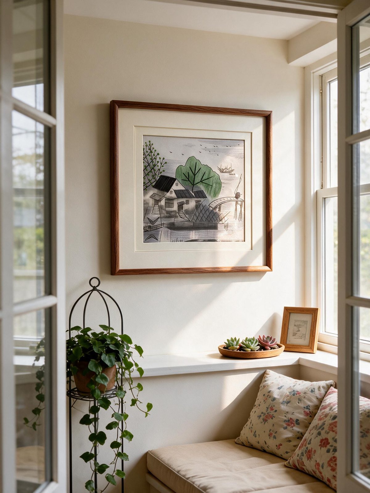 Shu-Brocade Spring Dwelling in Jiangnan · Square Framed Silk Art